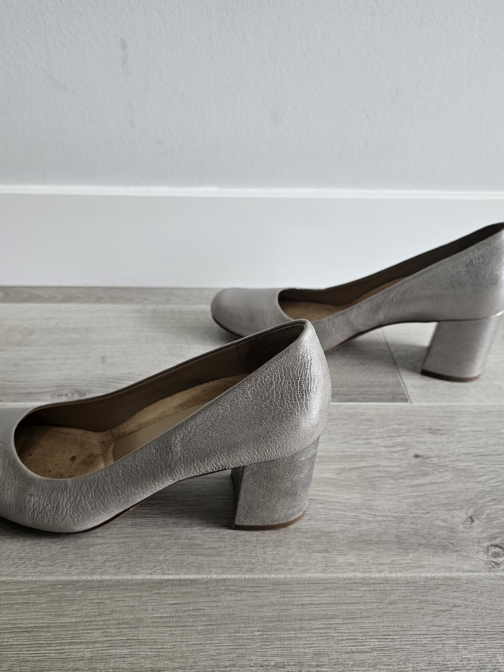 Naturalizer Metallic Silver Block Heel Pumps